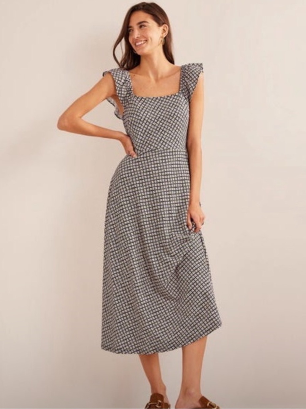 Boden Frill Detail Jersey Floral Midi Dress Size:8R